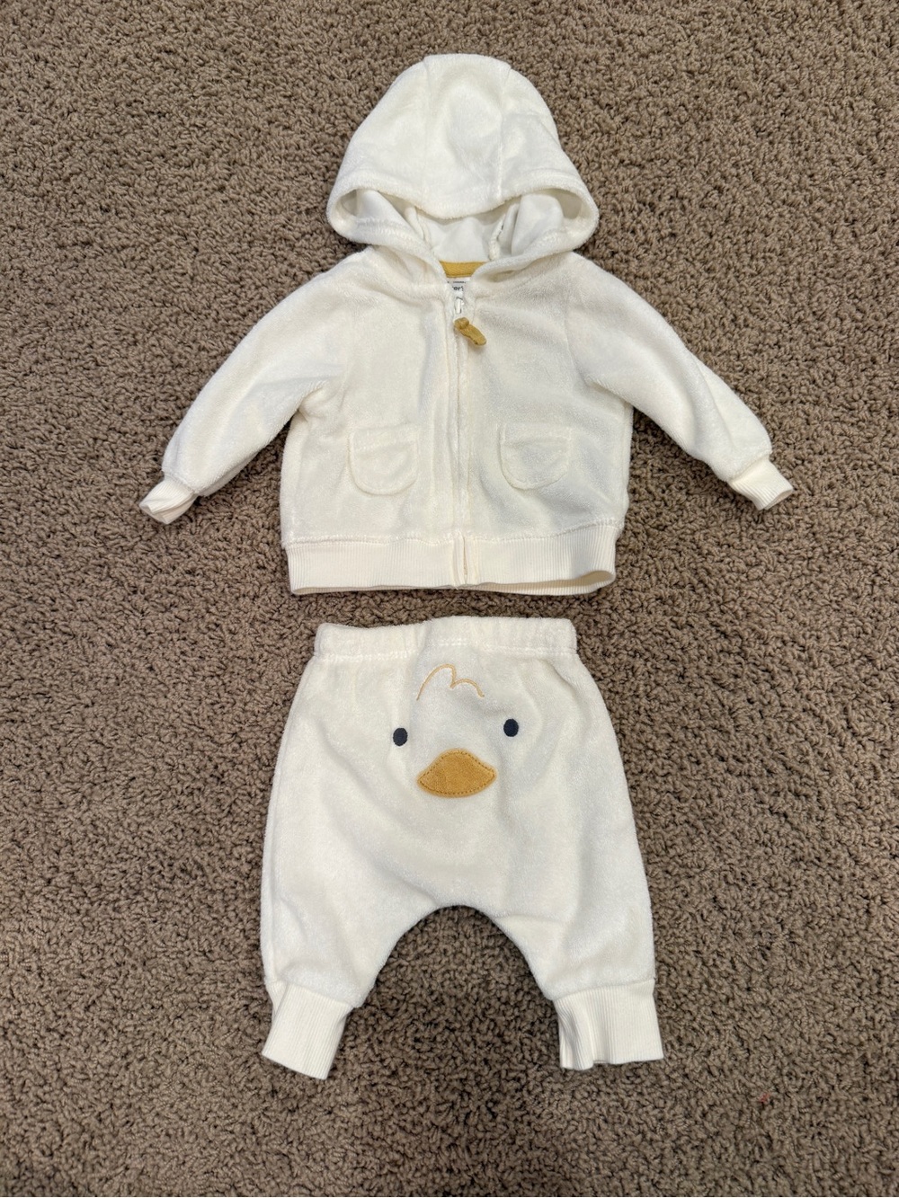 Carter’s Newborn Cream Terry Cloth Cotton Duck Zip-Up Hoodie & Sweatpants